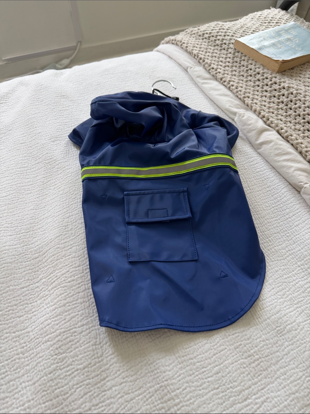 Dog Navy Blue Rain Jacket with Reflective Trim